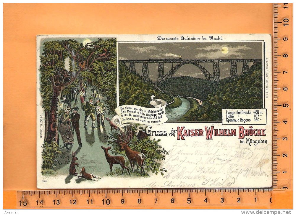 MÜNGSTEN: Lithographie Multi Vues, Gruss Von Der Kaiser Wilhelm Brücke - Herne