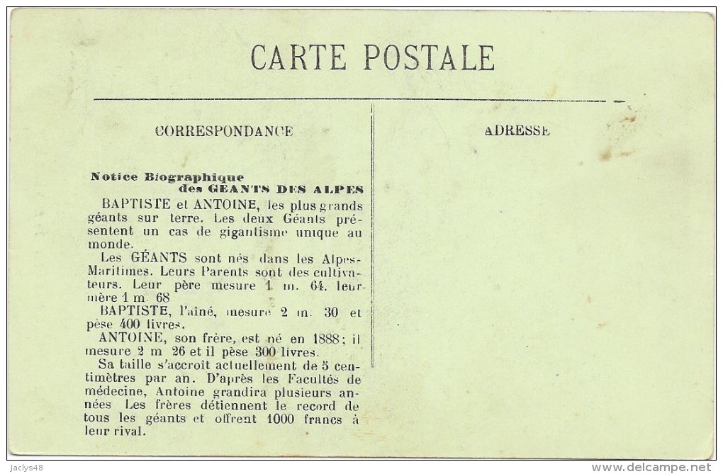 LA FAMILLE DES GEANTS DES ALPES  (cpa 06 ) Les Frères HUGO - Altri & Non Classificati