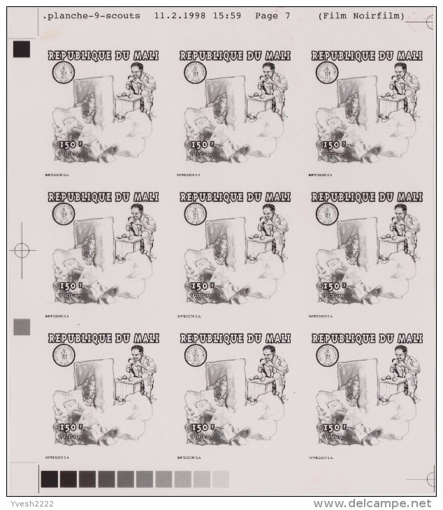 Mali 1998 Y&T 1121. Films Négatifs Et Positifs Pour Impression Offset. Scout Regardant à La Loupe Des Minéraux De Baryte - Minéraux
