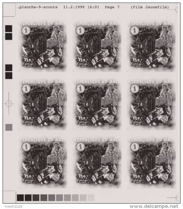 Mali 1998 Y&T 1121. Films Négatifs Et Positifs Pour Impression Offset. Scout Regardant à La Loupe Des Minéraux De Baryte - Minéraux