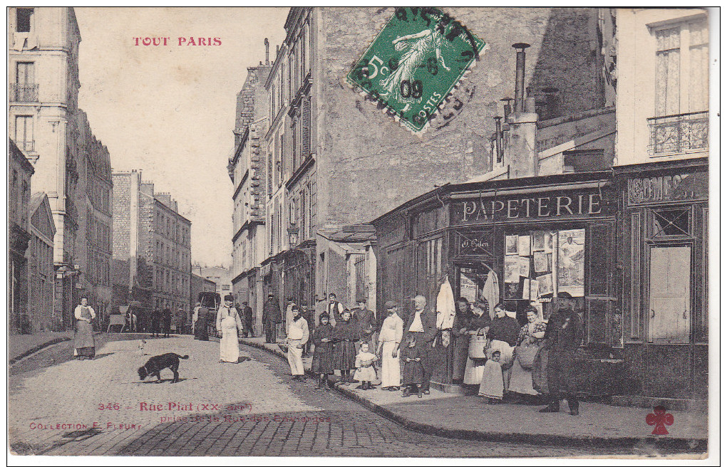 75020- Tout Paris- Rue Piat- édit E Fleury N°356.Très Animée, Tb état. Datée 1909. - Autres & Non Classés