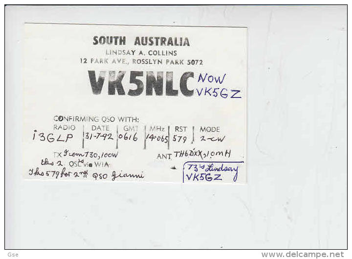 SOUTH AUSTRALIA - RADIOAMATORI 1992  QSL - Altri & Non Classificati