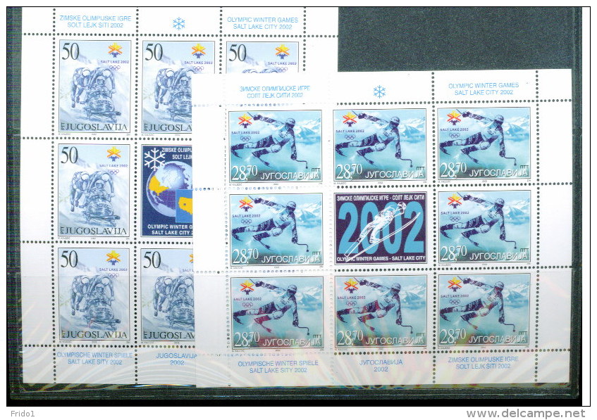 Jugoslawien / Yugoslavia / Yougoslavie 2002 O.G.Salt Lake City Michel 3058-3059 Kleinbogen /sheet Of 9  Postfrisch / MNH - Hiver 2002: Salt Lake City