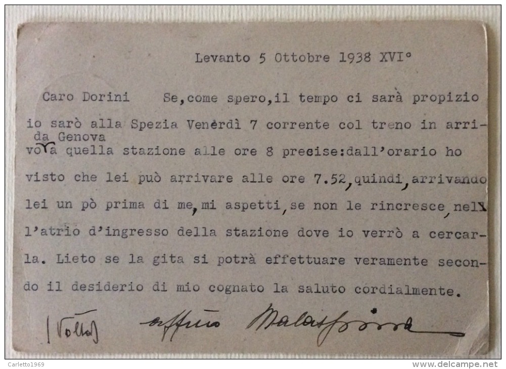 Cartolina Postale Con Risposta Pagata Spedita Il 5 Ottobre 1938 Timbro La Spezia - Poste & Facteurs