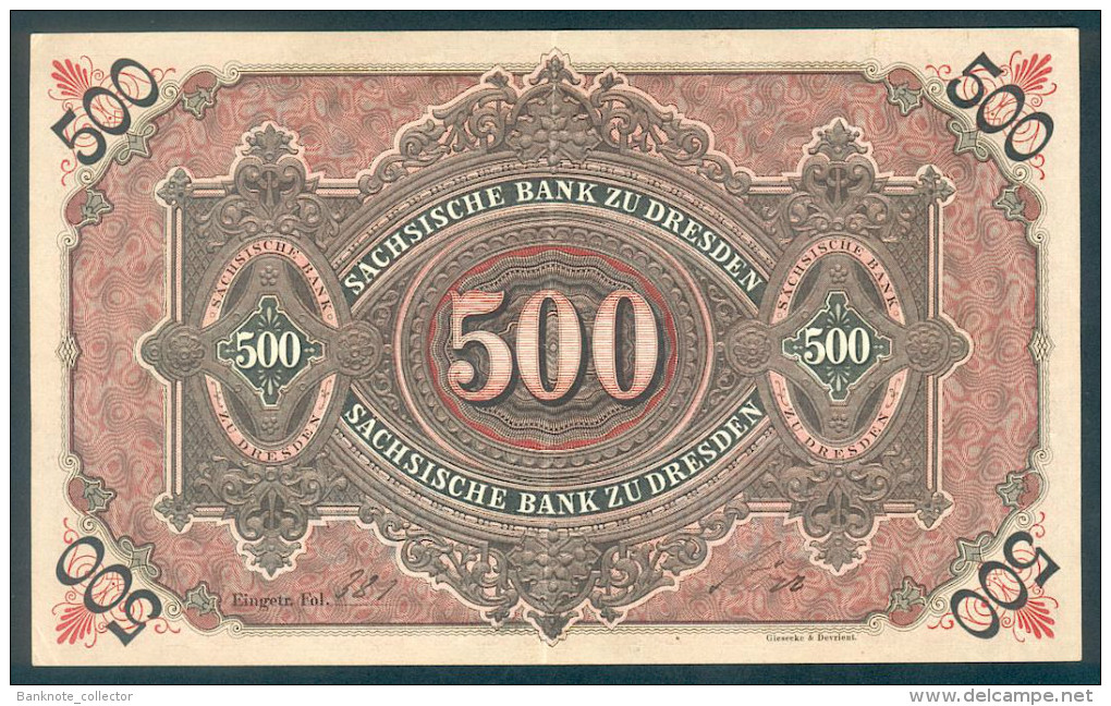 Deutschland, Germany, Sächsische Bank - 500 Mark,  ( Ro.: SAX 9 A, LIT. L., Ser. II ) XF, 1911 ! - Collezioni