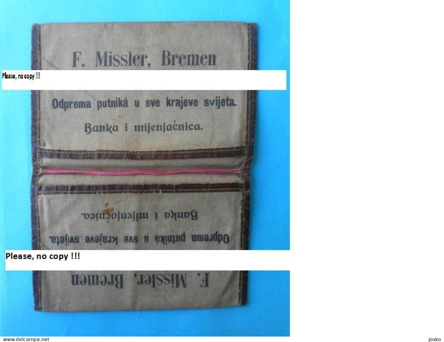 F. MISSLER - BREMEN Germany Antique Canvas Emigrants Ticket And Passport Wallet Late 1800's & Early 1900's * Ship Schiff - Other & Unclassified