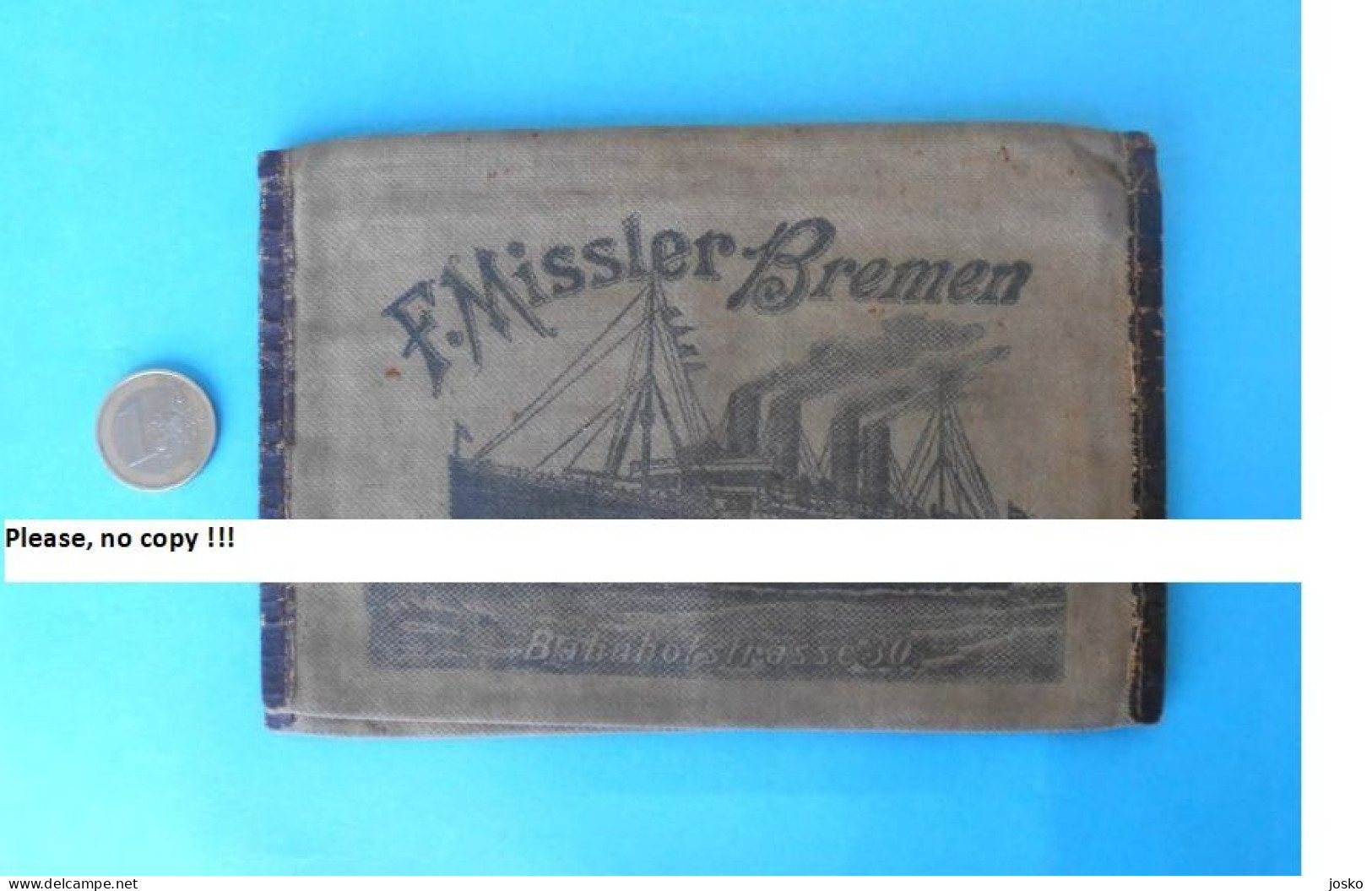 F. MISSLER - BREMEN Germany antique canvas emigrants ticket and passport wallet late 1800's & early 1900's * ship schiff