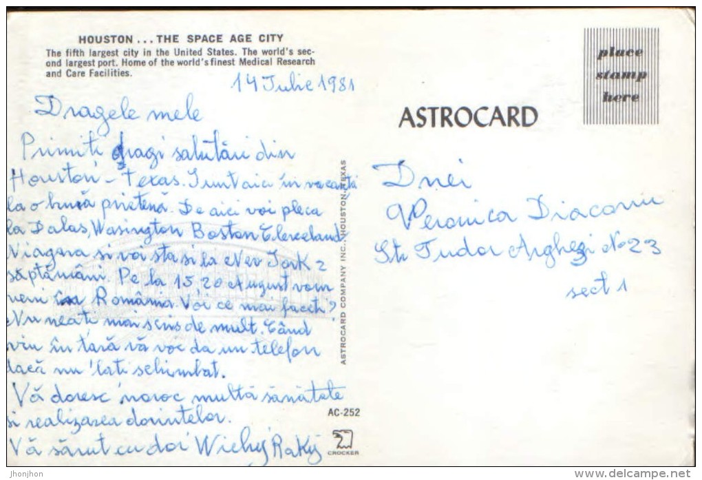 United States - Postcard Written In 1981 - Houston .. The Space Age City - Collage Of Images - 2/scans - Houston