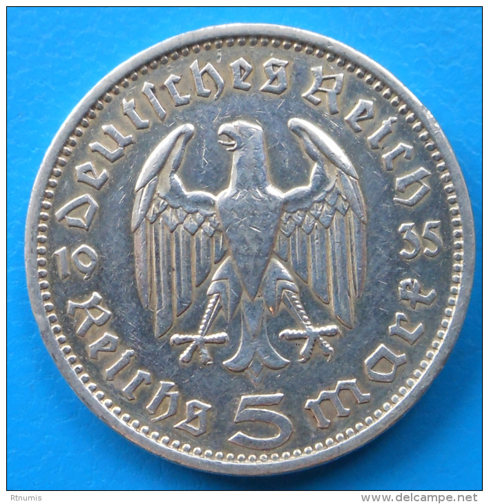 Allemagne Germany Deutschland 3ème Reich 5 Reichsmark 1935 F Km 86 - 5 Reichsmark