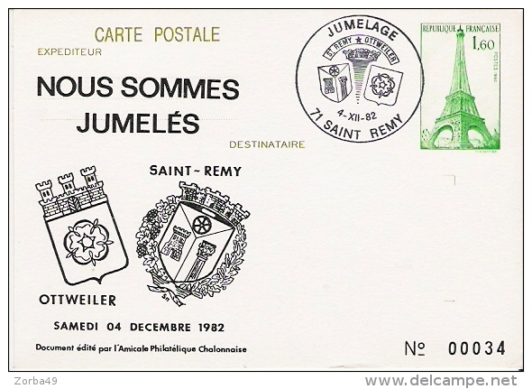 ST REMY Jumelage Avec OTTWEILER Carte Numérotée - Other & Unclassified