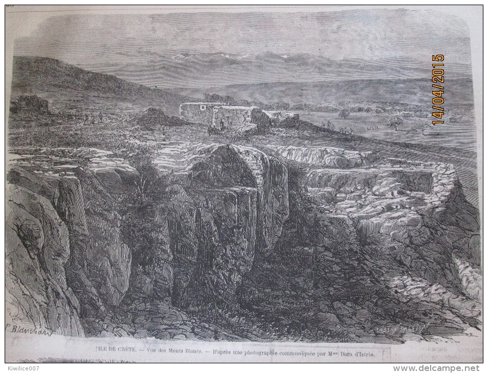 Ile De Crete  Vue Des Monts Blancs Grece      ..   Gravure  De 1867 - Non Classés