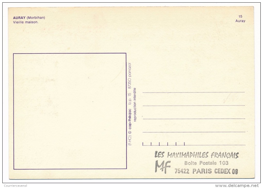 FRANCE => Carte Maximum => 1,00 AURAY - 30 Juin 1979 - 1970-1979