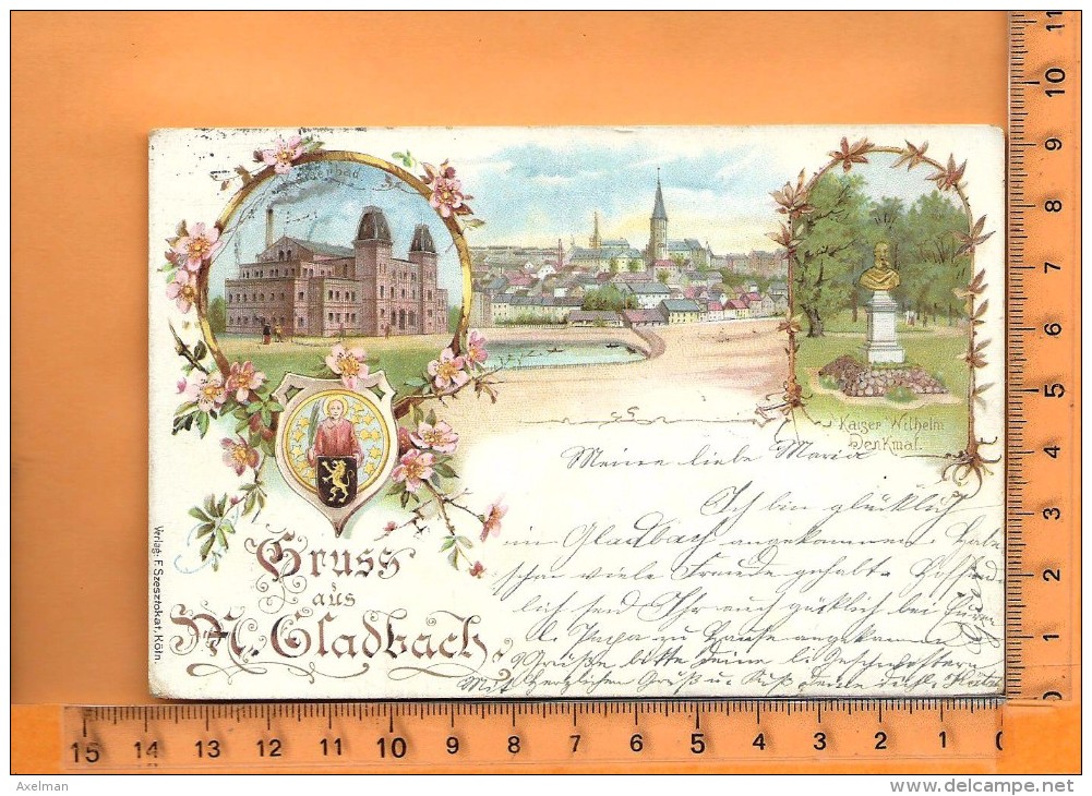 MÖNCHENGLADBACH: Lithographie Multi Vues, Gruss, Panorama, Kaiserbad, Kaiser Wilhelm Denkmal - Moenchengladbach