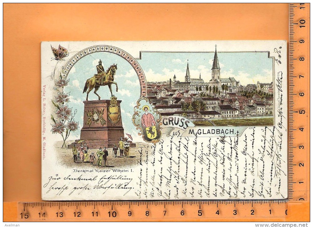 MÖNCHENGLADBACH: Lithographie Multi Vues, Gruss, Panorama, Kaiserbad, Kaiser Wilhelm Denkmal - Moenchengladbach