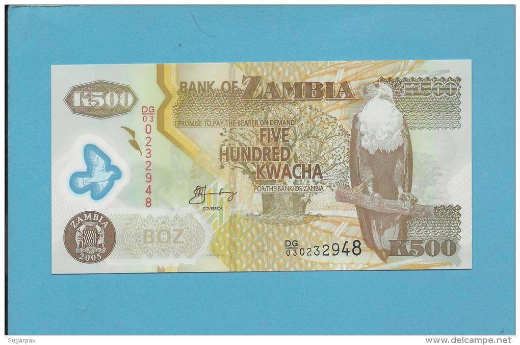 ZAMBIA - 500 KWACHA - 2005 - Pick 44.d - Sign. 12 - Fish Eagle - Polymer Plastic - 2 Scans - Zambia