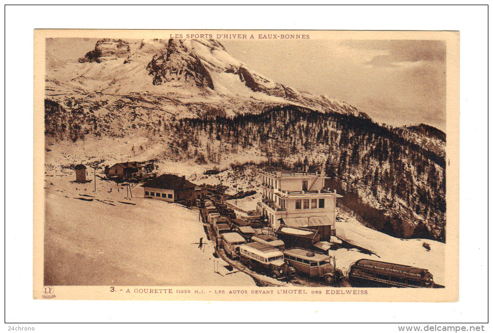 Eaux Bonnes: A Gourette, Les Autos Devant L' Hotel Des Edelweiss (15-1870) - Eaux Bonnes