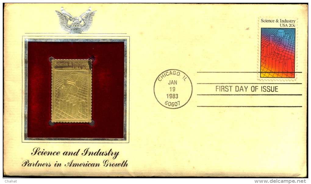 GOLD STAMP REPLICA COVER-SCIENCE & INDUSTRY-USA-1983-FDC-SCARCE-GC-32 - Lettres & Documents