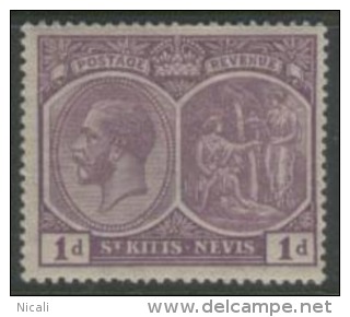 ST KITTS-NEVIS 1921 1d Pale Violet SG39a HM DV167 - St.Christopher-Nevis-Anguilla (...-1980)