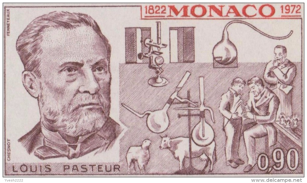 Monaco 1972 Y&T 913. Bloc De 10, Essais De Couleurs. Louis Pasteur. Pasteur Et Ses Découvertes : Vache, Mouton,... - Louis Pasteur