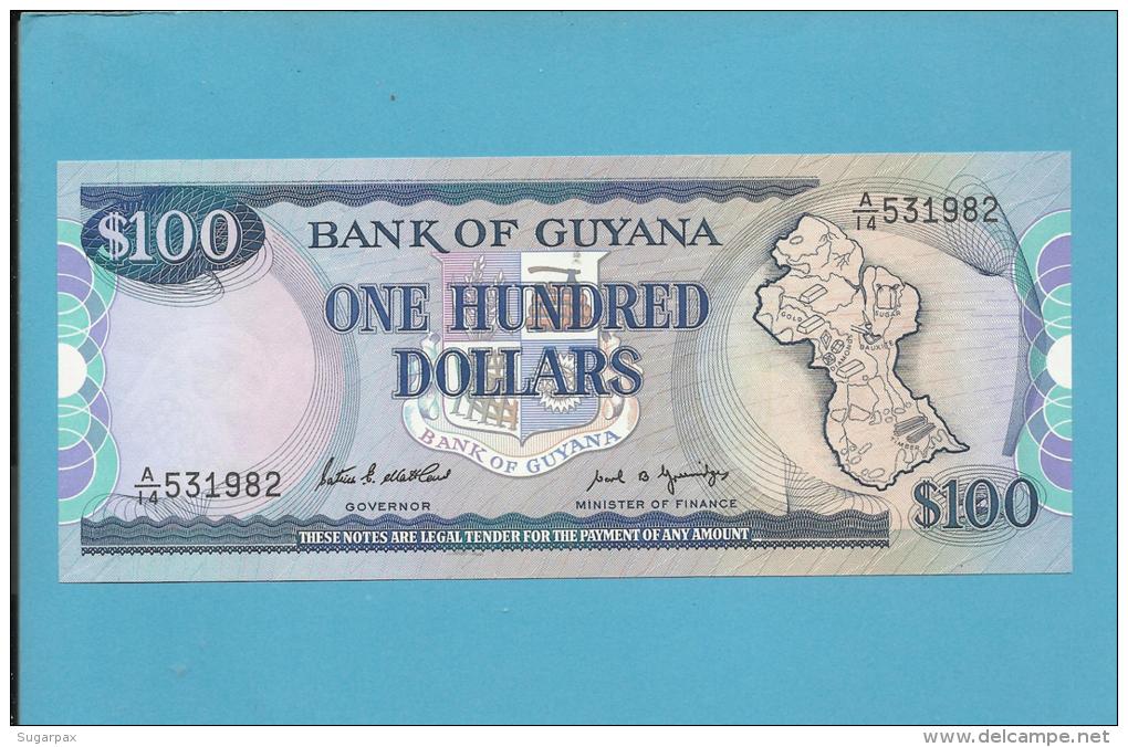 GUYANA - 100 DOLLARS - ND ( 1989 ) Sign. 7 - Pick 28 - UNC. - 2 Scans - Guyana