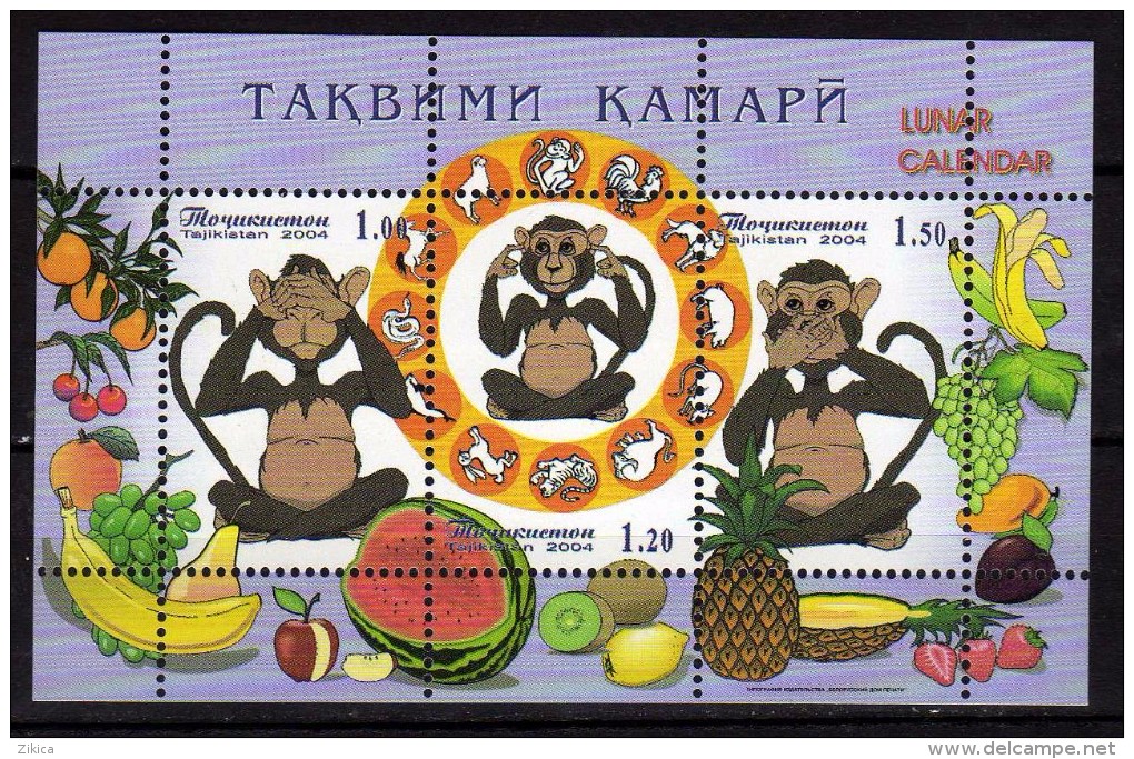 Tajikistan 2004.Year Of The Monkey,fruit,M/S MNH.Celebrations > Chinese New Year - Tajikistan