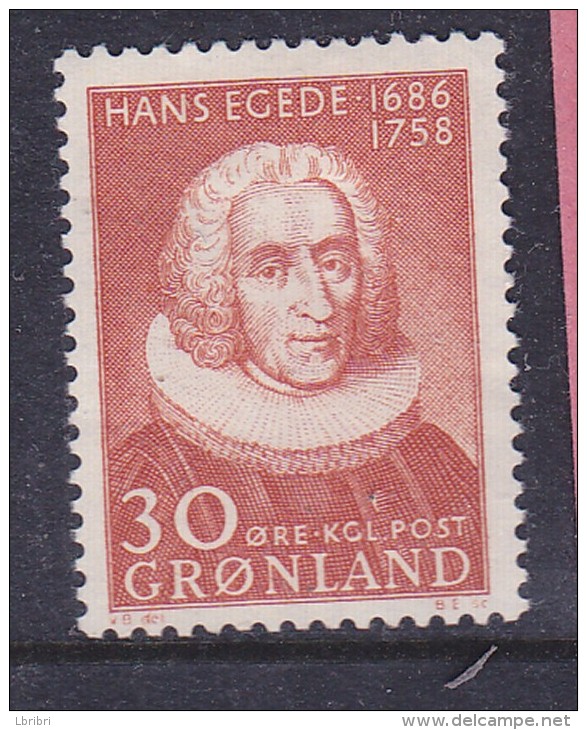 GROENLAND 30 O ROUGE TERNE BICENTENAIRE DE LA MORT D'HANS EGEDE NEUF AVEC CHARNIERE - Unused Stamps