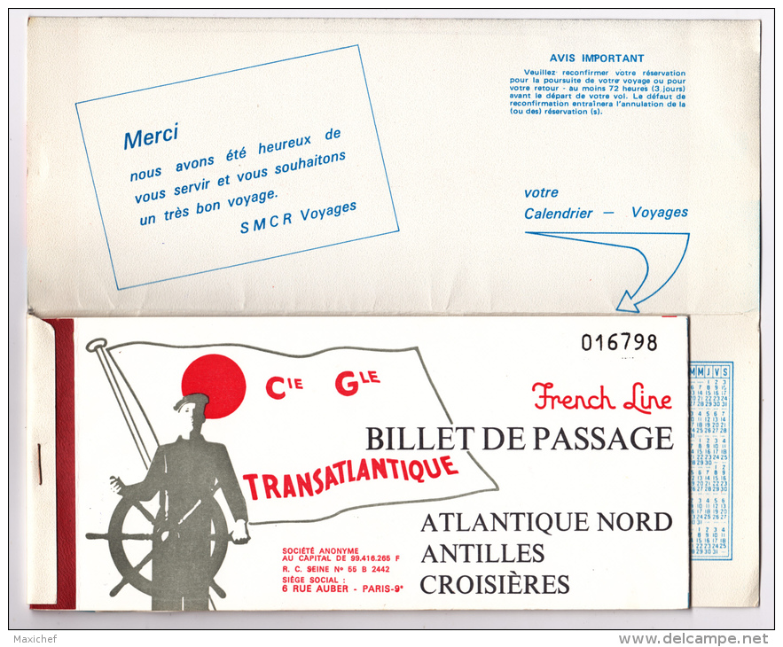 Billet De Passage "Cie Gle Transatlantique, French Line" De Fort De France à 1 Port Européen Le 6.8.74, Publicité "BNP" - World