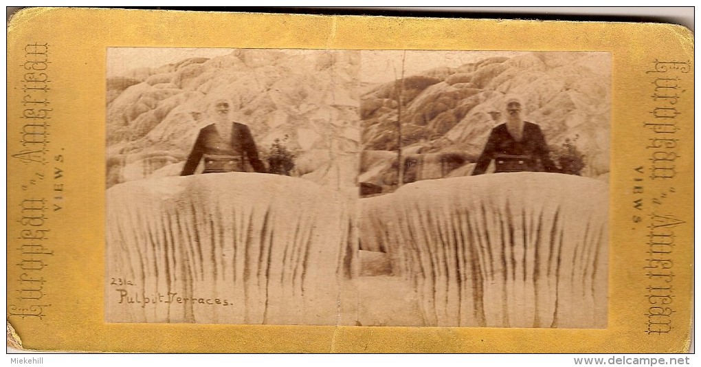 YELLOWSTONE-PULPIT TERRACES-historic Print-stereo-EUROPEAN AND AMERICAN VIEWS - Yellowstone