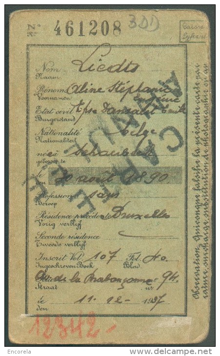 Carte D´identité Délivré Par La Commune De SCHAERBEEK à Aline LIEDTS Le 11-2-1907 - 10607 - Non Classés