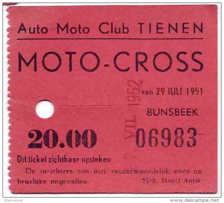 MOTO CROSS De TIENEN TIRLEMONT 1951 - Biglietti D'ingresso