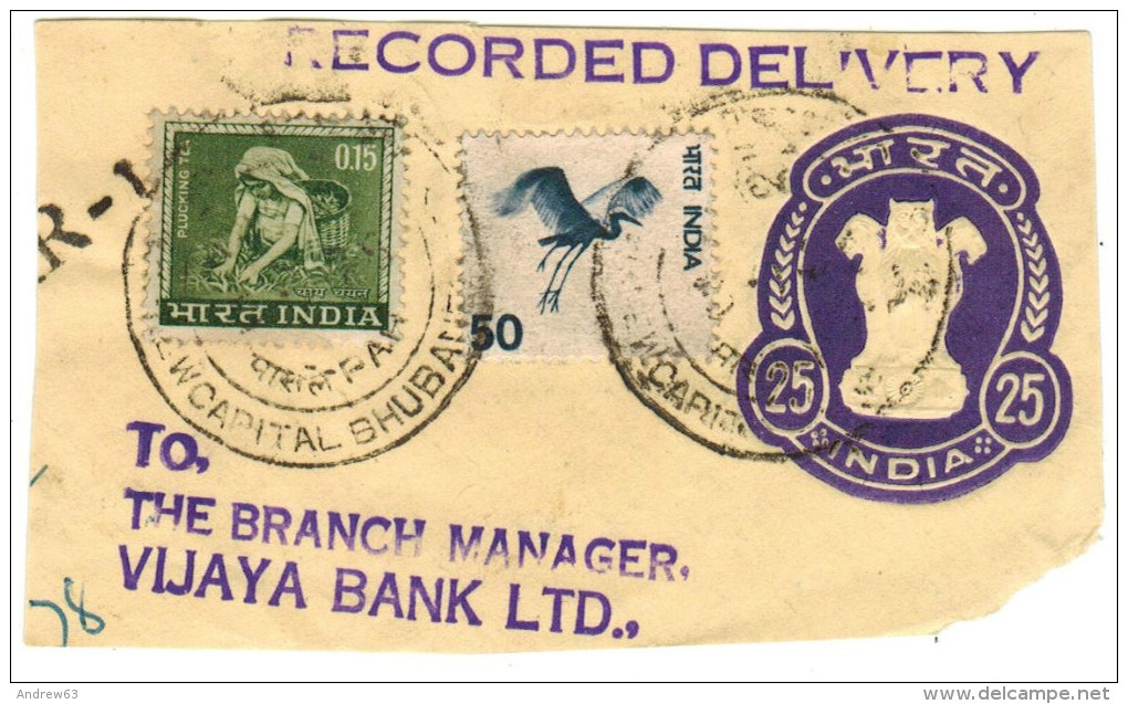 INDIA - 1975 - Recorded Delivery - Linear Cancel - Fragment - 25 + 2 Stamps - Intero Postale - Entier Postal - Postal... - Briefe