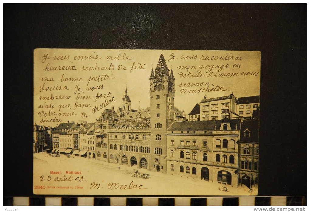 CP, SUISSE BL Basel Rathaus N° 2340 Dos Simple Voyagé En 1903 - Otros & Sin Clasificación