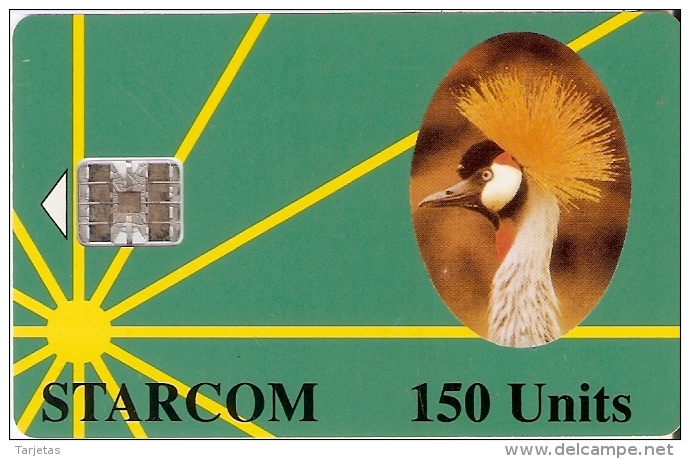 TARJETA DE UGANDA DE STARCOM DE 150 UNITS DE UNA GRULLA CORONADA (BIRD-PAJARO) - Uganda