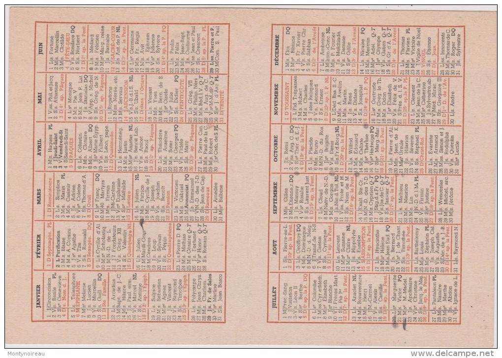 Calendrier :  1942 , Oeuvre De Saint  François De  Sales , Imp A  Bourges  Tardy - Formato Piccolo : 1941-60