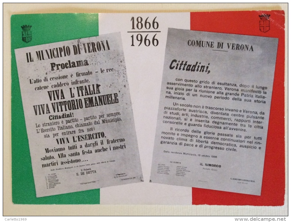 Centenari Dell'Unione All'Italia 1866-1966 Verona Data 16/10/1966 - Sonstige & Ohne Zuordnung