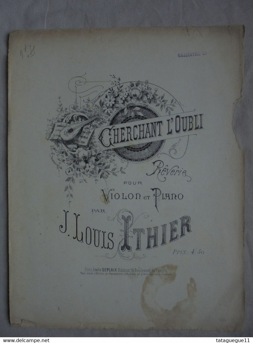 Ancien - Partition Violon & Piano - CHERCHANT L'OUBLI Rêverie Par J. Louis ITHIER - Instrumento Di Tecla