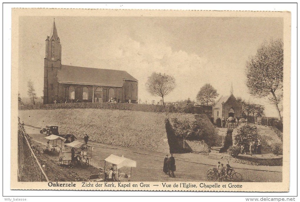 CPA - ONKERZELE - Vue De L'Eglise,Chapelle Et Grotte - Zicht Der Kerk,Kapel En Grot   // - Geraardsbergen