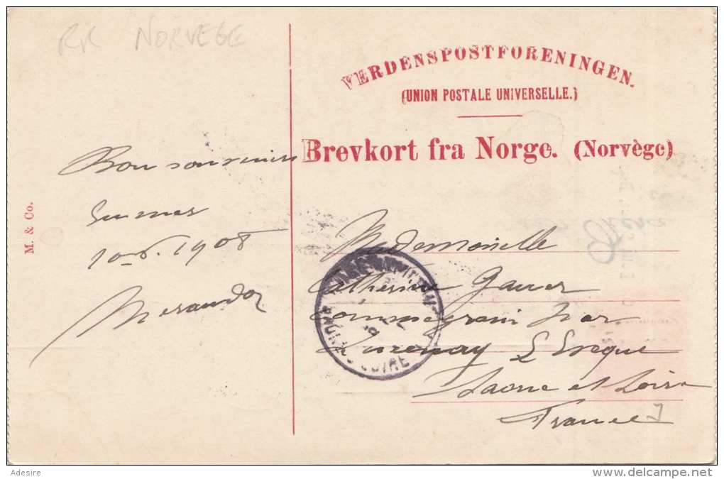 BERGEN (Norwegen) - Ole Bulls Statue, Karte Gel.1908, Rollenstempel - Norwegen