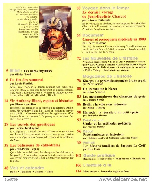 Revue L&acute; HISTOIRE N° 95 Décembre 1986 / Fin Des Samouraï , Batisseurs Cathédrales , Charcot Explorateur , Affaire - Histoire