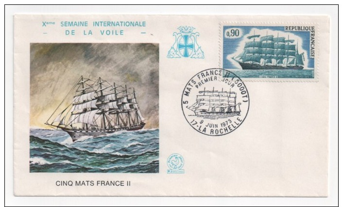 FDC Lettre CINQ MATS FRANCE II ( 3000 T )9 Juin1973  N° 1762 Y. Et T. - 1970-1979