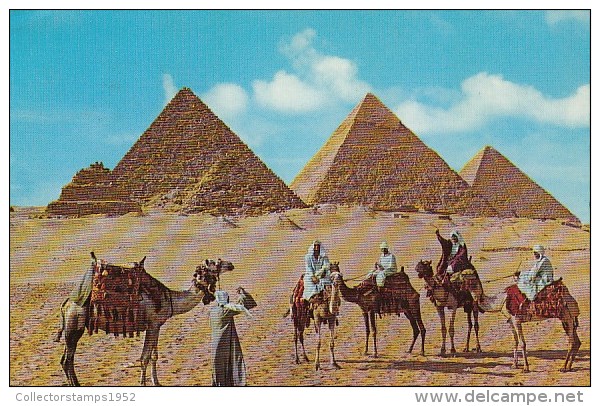 19141- GIZEH- THE PYRAMIDS, MEN, CAMELS - Gizeh