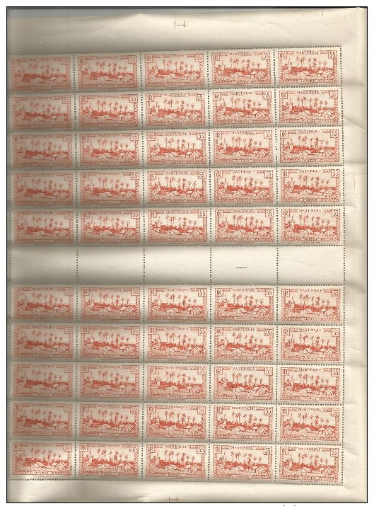 FRANCIA, PLIEGO COMPLETO DE 50 SELLOS DE MARTINICA DE 1933-38 NUEVO YVERT 144A - Hojas Y Bloques