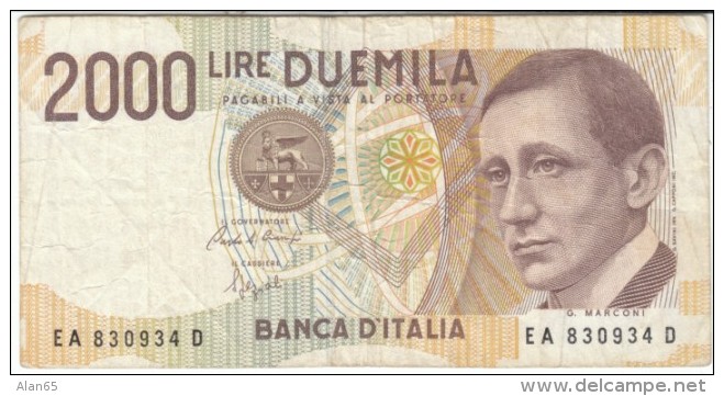 Italy #115, 2000 Lire 1990 Banca D'Italia Banknote Money Currency - 2.000 Lire