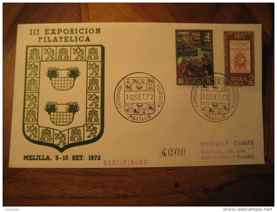 MELILLA 1972 Expo Escudo Arm Cancel Cover Spain Colonies Area España Marruecos Morocco Maroc - Maroc Espagnol