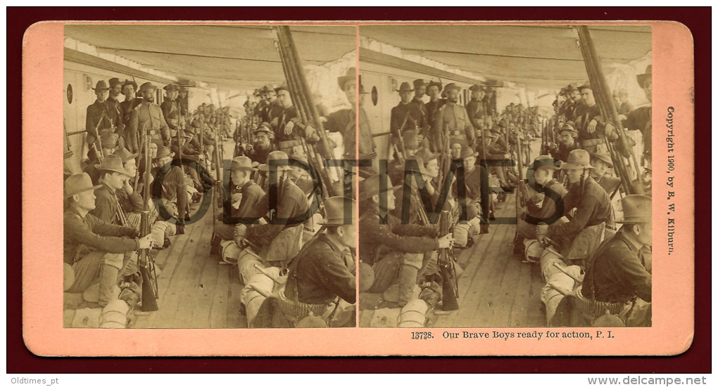 USA - MILITARY - OUR BRAVE BOYS READY FOR ACTION - 1900 STEREOSCOPIC REAL PHOTO - Photos Stéréoscopiques