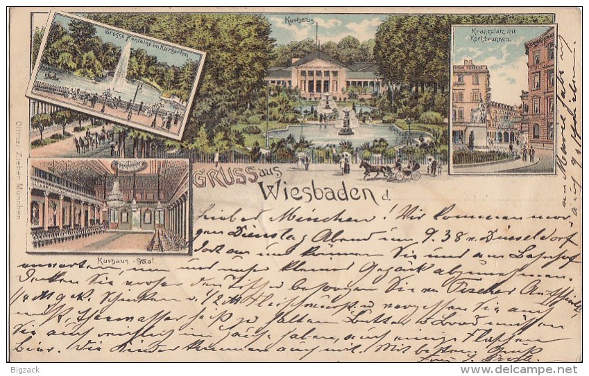 Litho Gruss Aus Wiesbaden Gelaufen 12.9.1898 - Wiesbaden