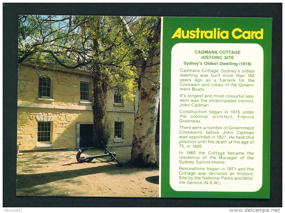 AUSTRALIA  -  Sydney  Cadmans Cottage  Unused Postcard As Scan - Sydney