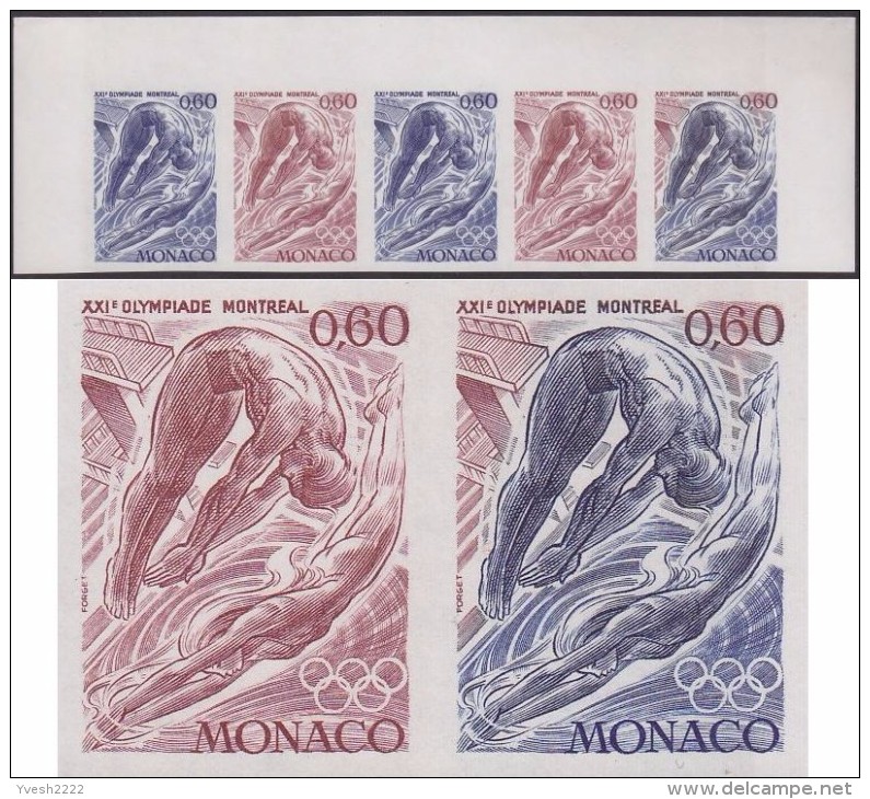 Monaco 1976 Y&T 1057. Bande De 5, Essais De Couleurs. Jeux Olympiques De Montréal. Plongeon De Haut Vol - Plongeon