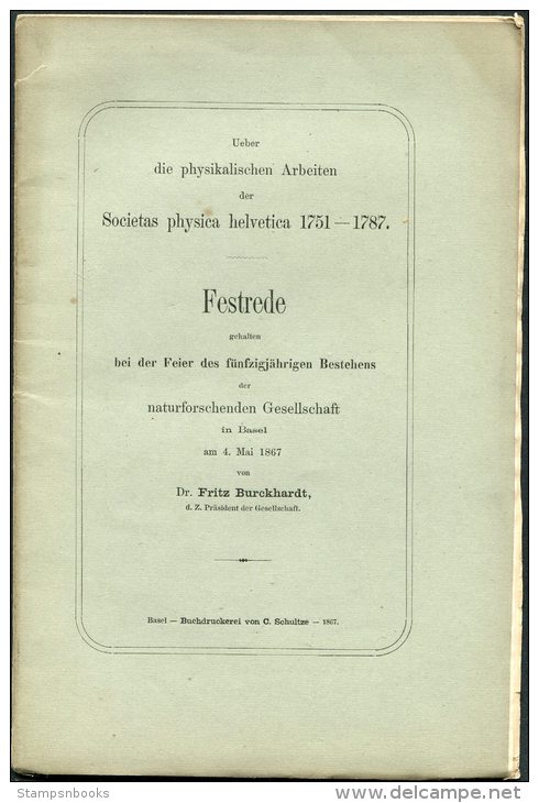 1867 Dr Fritz Burckhardt - Basel Nature Research Festrede Societas Physica Helvetica - Botanik