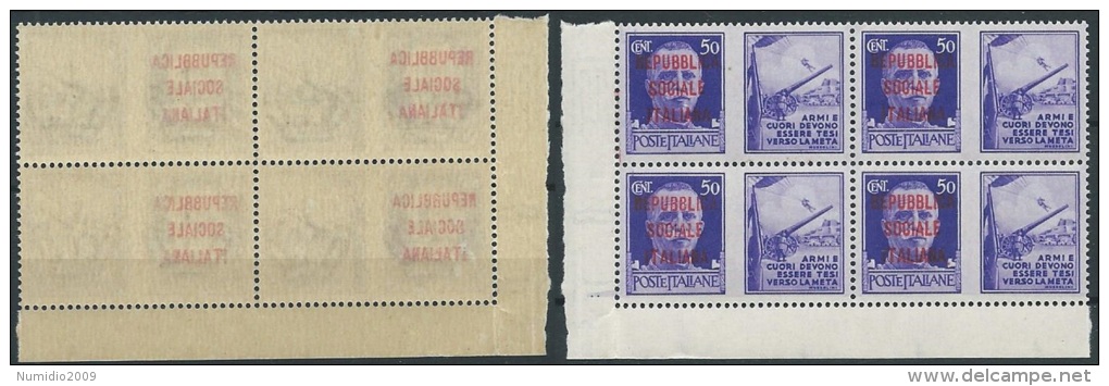 1944 RSI PROPAGANDA GUERRA 50 CENT QUARTINA VARIETà DECALCO MNH ** - W172 - Kriegspropaganda